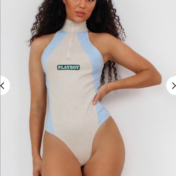 Playboy Stone Colorblock Zip Through Bodysuit - Picture 2 of 5